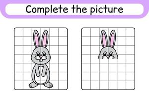 slutföra bilden kanin. kopiera bilden och färgen. avsluta bilden. målarbok. pedagogiskt ritövningsspel för barn vektor