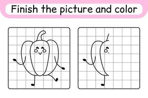 slutföra bilden peppar. kopiera bilden och färgen. avsluta bilden. målarbok. pedagogiskt ritövningsspel för barn vektor