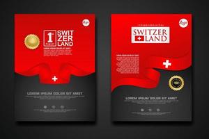 uppsättning affisch design schweiz glad självständighetsdagen bakgrundsmall med elegant band-formad flagga, guld cirkel band. vektor illustrationer