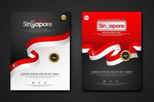 Set Poster Design Singapur Happy National Day Hintergrundvorlage vektor