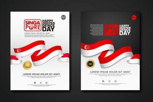 Set Poster Design Singapur Happy National Day Hintergrundvorlage vektor