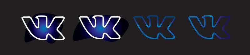 vkontakte-Logo mit Farbverlauf in unterschiedlicher Form auf schwarzem Hintergrund vektor