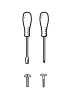 Schraubendreher und Schrauben, eine Reihe von Doodle-Bauwerkzeugen, Vektorillustration auf Weiß vektor