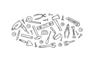 Bauwerkzeuge, Doodle-Vektorsatz von Reparaturelementen, Cartoon-Symbole vektor