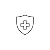 medicin och sjukvård koncept. enkel monokrom illustration för webbplatser, butiker, appar. redigerbar linje. vektor linje ikon av medicinska kors insidan av rustning eller sköld