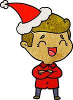 strukturierter Cartoon eines lachenden Mannes mit Weihnachtsmütze vektor