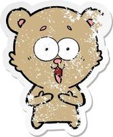 beunruhigter Aufkleber eines lachenden Teddybär-Cartoon vektor