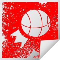 Distressed Square Peeling Aufkleber Symbol Basketball vektor