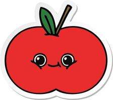 Aufkleber eines roten Apfels der niedlichen Karikatur vektor