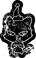 tecknad nödställd ikon av en katt som bär tomtehatt vektor