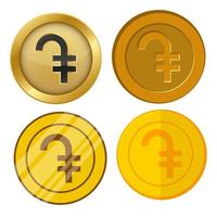 vier verschiedene goldmünzen mit dram-währungssymbol-vektorsatz