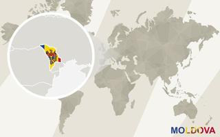 zooma på moldaviens karta och flagga. världskarta. vektor