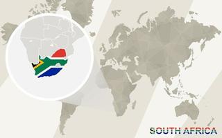 zooma på sydafrika karta och flagga. världskarta. vektor