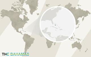 zooma på Bahamas karta och flagga. världskarta. vektor