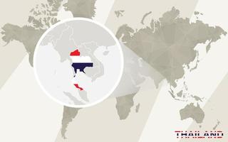 zoom auf thailand karte und flagge. Weltkarte. vektor
