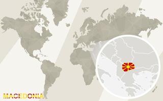 zooma på makedoniens karta och flagga. världskarta. vektor