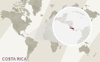 zooma på costa rica karta och flagga. världskarta. vektor