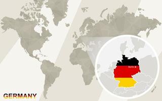 zoom auf deutschlandkarte und flagge. Weltkarte. vektor