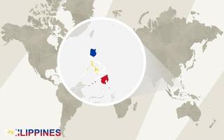 zooma på Filippinernas karta och flagga. världskarta. vektor