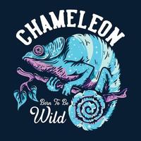 T-Shirt-Design Chamäleon in freier Wildbahn geboren mit Chamäleon, das an den Zweigen Vintage Illustration hält vektor