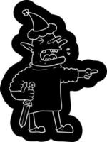 tecknad ikon av en troll med kniv som bär tomtehatt vektor
