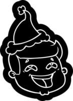 Fröhliche Cartoon-Ikone eines männlichen Gesichts mit Weihnachtsmütze vektor