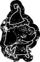 tecknad nödställd ikon av en leende elefant som bär tomtehatt vektor