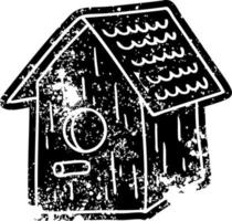 grunge ikon ritning av en trä fågel hus vektor