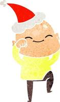 Fröhlicher Retro-Cartoon eines glatzköpfigen Mannes mit Weihnachtsmütze vektor