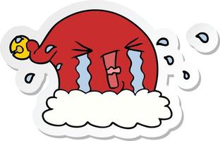 Aufkleber einer Cartoon-Weihnachtsmütze, die weint vektor
