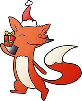 Steigungskarikatur eines glücklichen Fuchses, der Sankt-Hut trägt vektor