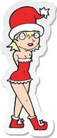 Aufkleber einer Cartoon-Frau im Weihnachtself-Kostüm vektor