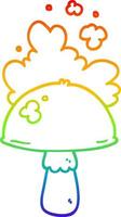 Regenbogen-Gradientenlinie Zeichnung Cartoon-Pilz mit Sporenwolke vektor