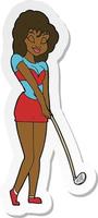 klistermärke av en tecknad kvinna som spelar golf vektor