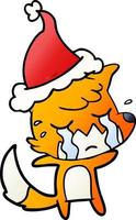 Weinender Fuchs-Gradienten-Cartoon einer tragenden Weihnachtsmütze vektor