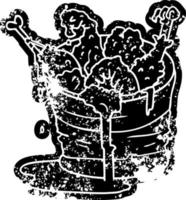 Grunge-Symbol Zeichnung Eimer mit Brathähnchen vektor