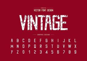 Vintage-Schrift und Alphabet-Vektor, Textur-Schrift und Buchstaben-Zahl-Design vektor