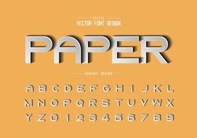 Papier geschnittene Schriftart und Alphabetvektor, fettgedrucktes Buchstaben- und Zahlendesign, grafischer Text im Hintergrund vektor