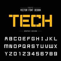 teckensnitt och alfabet vektor, fyrkantig typsnitt bokstav och nummer design, grafisk text på bakgrund vektor