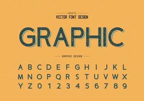 Texturschriftart und Alphabetvektor, Designschrift und -zahl, grafischer Text auf Grunge-Hintergrund vektor