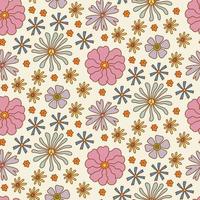 groovy retro boho blomma sömlösa mönster, vintage 70-talet digitalt papper. handritad blomma bakgrund för tyg, textil, pappersvaror, tapeter vektor