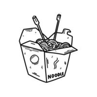 asiatische Nudelvektorillustration im Doodle-Stil. Fastfood zum Mitnehmen vektor