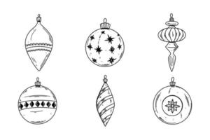 Weihnachtsschmuck-Doodle-Set. Weihnachtsbaumschmuck. winterferien und neujahr handgezeichnete festliche kugelsammlung vektor