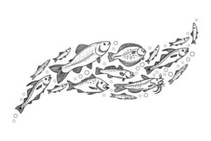 Zusammensetzung der Fischwelle. dekorativer Fischschwarm. vektorillustration des fischschwarms vektor