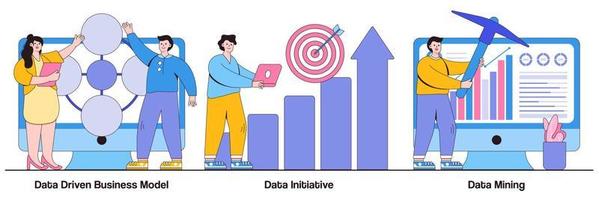 datengesteuertes Geschäftsmodell, Dateninitiative, Data-Mining-Konzept mit winzigen Menschen. abstraktes vektorillustrationsset für maschinelles lernen und datenbanksysteme. Informatik, Codeanalyse-Metapher vektor