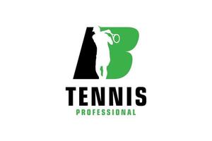buchstabe b mit tennisspieler-silhouette-logo-design. Vektordesign-Vorlagenelemente für Sportteams oder Corporate Identity. vektor