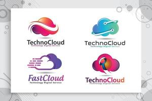 Legen Sie eine Sammlung von Cloud-Daten-Vektorlogos für Technologiedaten und Softwareservice mit modernem Farb- und Stilkonzept fest. vektor