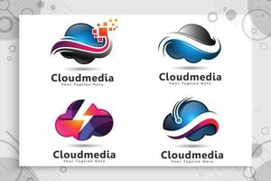 set samling av molndata vektorlogotyp för teknikdata och mjukvarutjänst med modernt färg- och stilkoncept. vektor