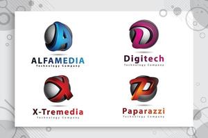 Set-Sammlung von Alfabet-Logo mit modernem Farb- und 3D-Stilkonzept, digitale Illustration von 3D-Buchstaben a für Geschäfts- und Firmenidentität. vektor