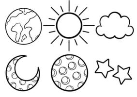 eine Sammlung handgezeichneter Illustrationen von Himmelskörpern vektor